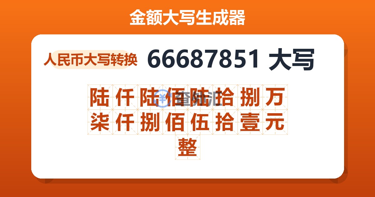 66687851大写 陆仟陆佰陆拾捌万柒仟捌佰伍拾壹元整