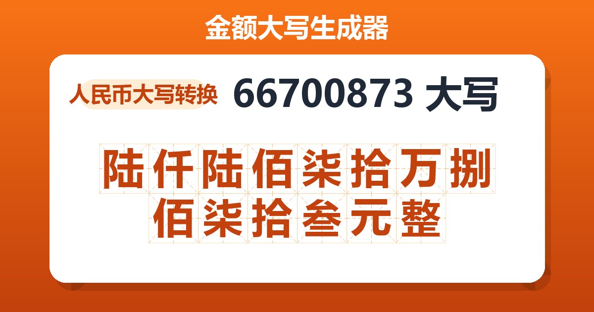 66700873大写 陆仟陆佰柒拾万捌佰柒拾叁元整