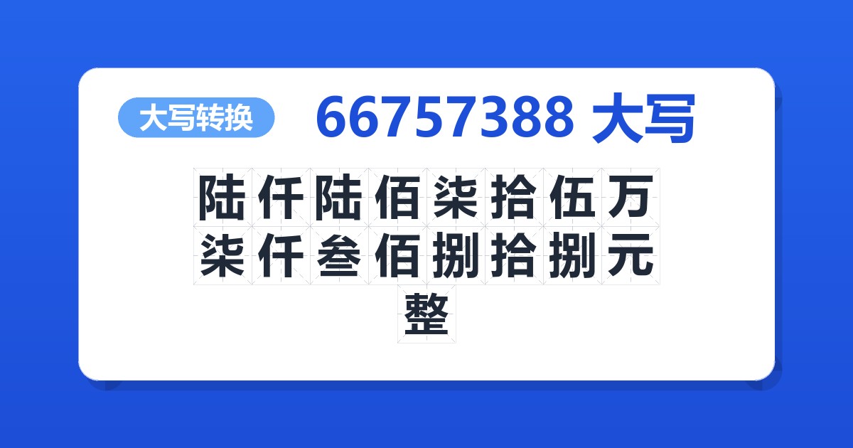 66757388大写 陆仟陆佰柒拾伍万柒仟叁佰捌拾捌元整