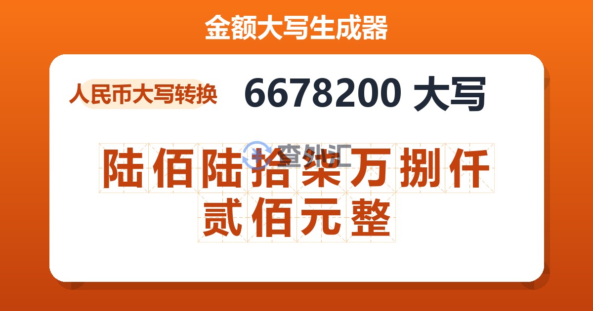 6678200大写 陆佰陆拾柒万捌仟贰佰元整