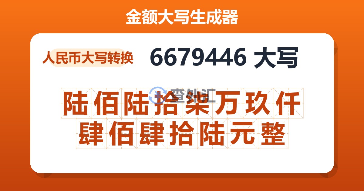 6679446大写 陆佰陆拾柒万玖仟肆佰肆拾陆元整