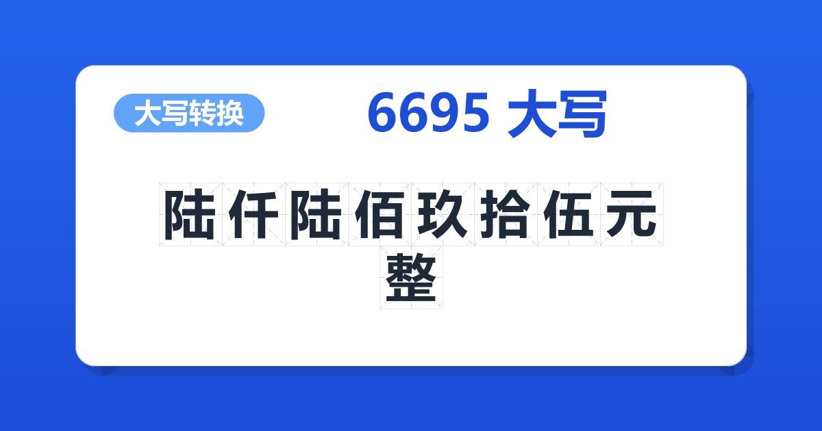 6695大写 陆仟陆佰玖拾伍元整