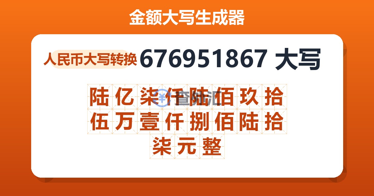 676951867大写 陆亿柒仟陆佰玖拾伍万壹仟捌佰陆拾柒元整