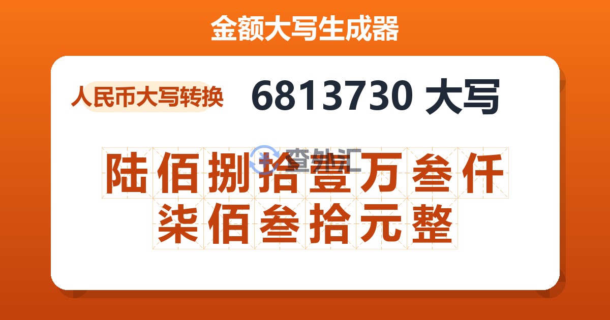 6813730大写 陆佰捌拾壹万叁仟柒佰叁拾元整