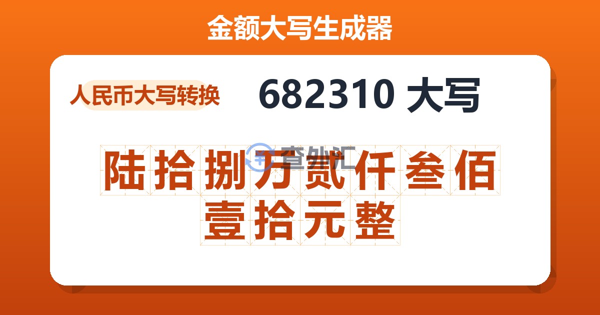682310大写 陆拾捌万贰仟叁佰壹拾元整