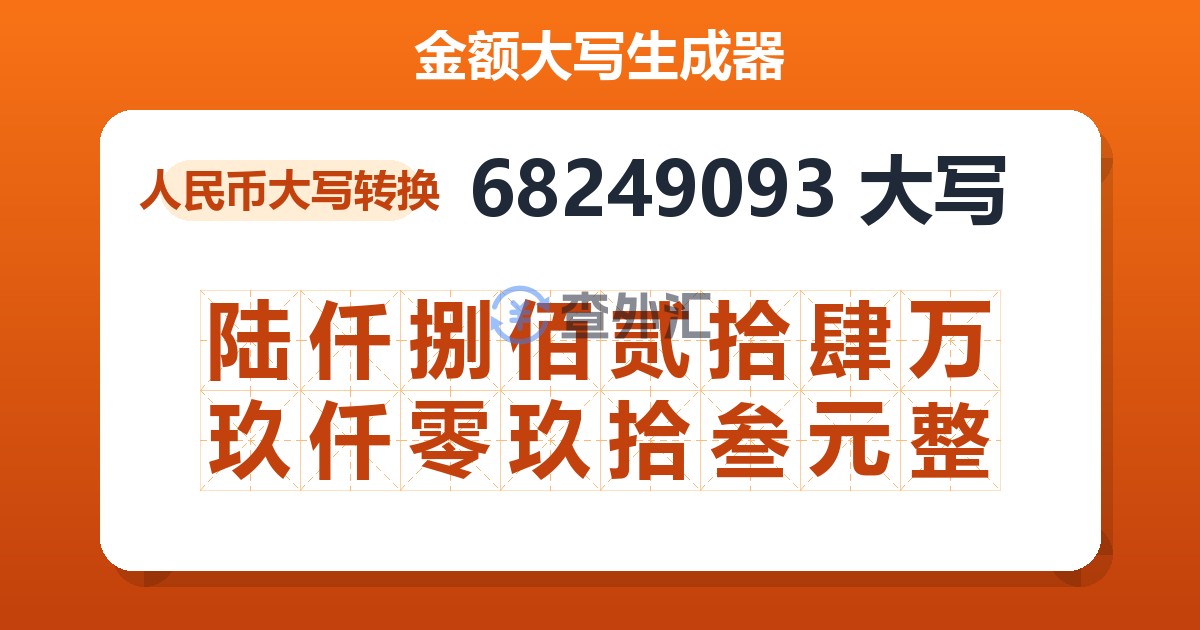 68249093大写 陆仟捌佰贰拾肆万玖仟零玖拾叁元整