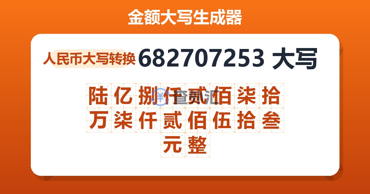 682707253大写 陆亿捌仟贰佰柒拾万柒仟贰佰伍拾叁元整