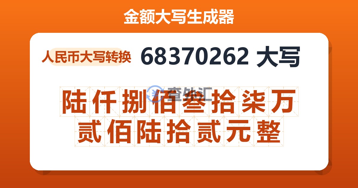 68370262大写 陆仟捌佰叁拾柒万贰佰陆拾贰元整