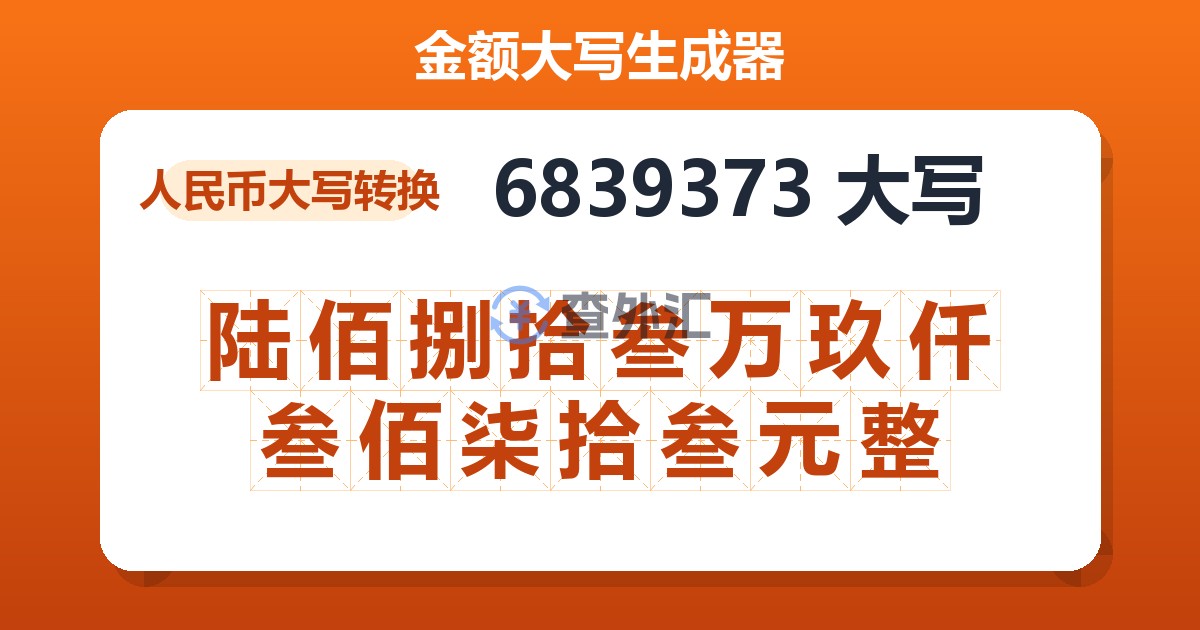 6839373大写 陆佰捌拾叁万玖仟叁佰柒拾叁元整