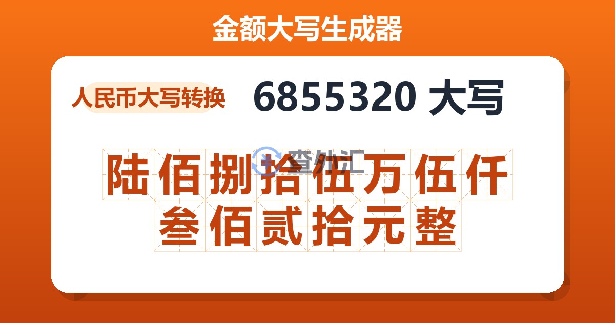 6855320大写 陆佰捌拾伍万伍仟叁佰贰拾元整