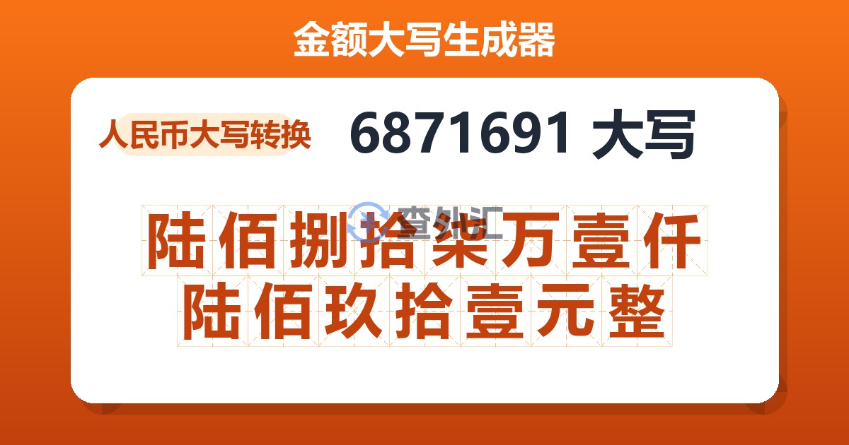 6871691大写 陆佰捌拾柒万壹仟陆佰玖拾壹元整