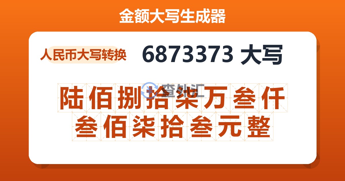 6873373大写 陆佰捌拾柒万叁仟叁佰柒拾叁元整