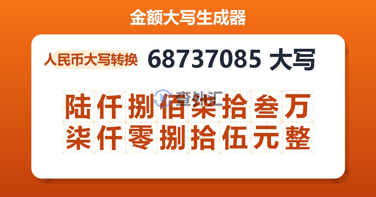 68737085大写 陆仟捌佰柒拾叁万柒仟零捌拾伍元整