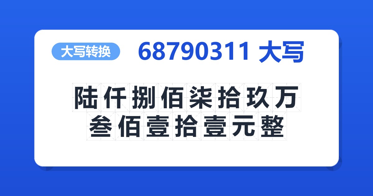 68790311大写 陆仟捌佰柒拾玖万叁佰壹拾壹元整