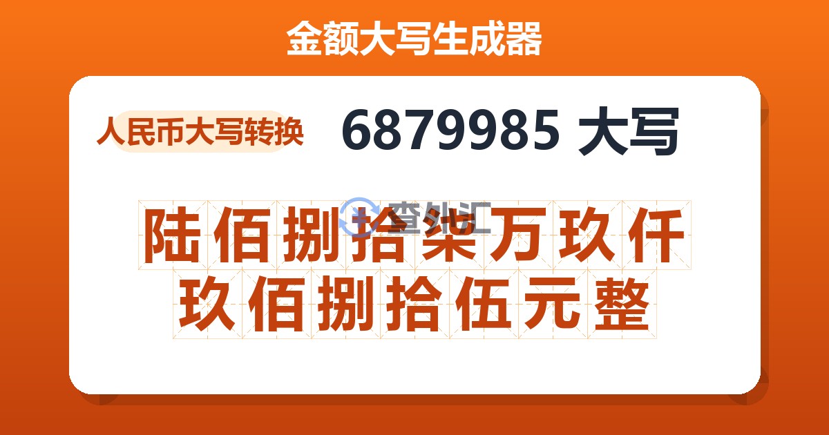6879985大写 陆佰捌拾柒万玖仟玖佰捌拾伍元整