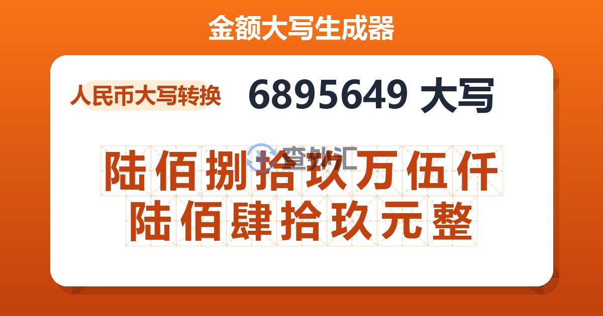 6895649大写 陆佰捌拾玖万伍仟陆佰肆拾玖元整