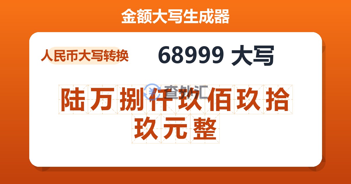 68999大写 陆万捌仟玖佰玖拾玖元整