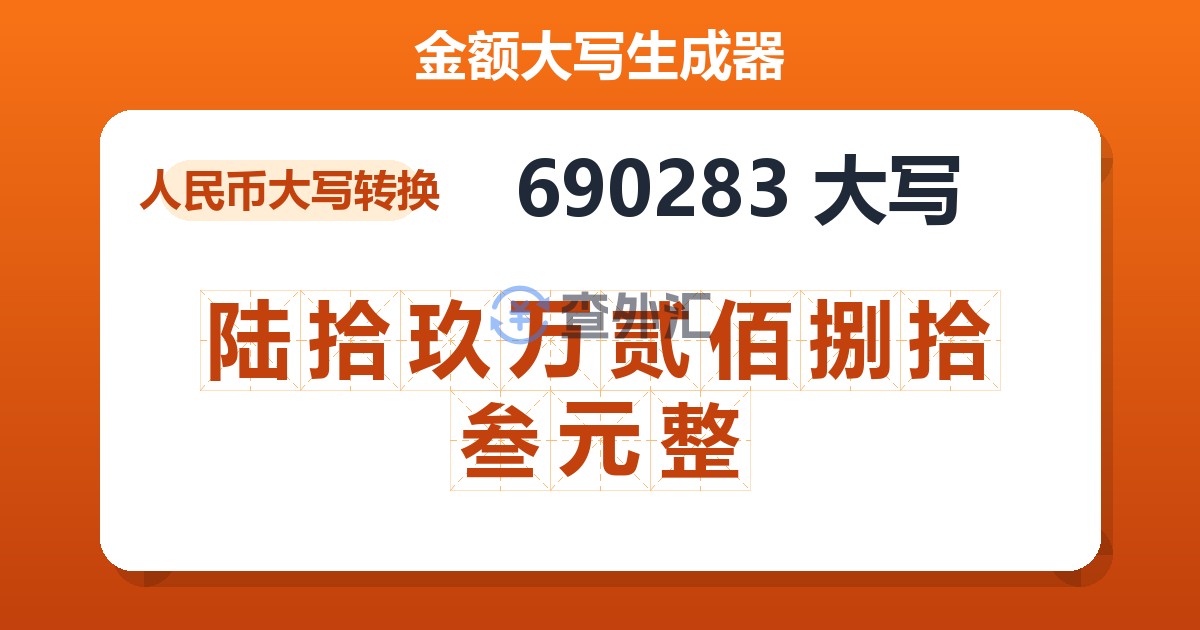 690283大写 陆拾玖万贰佰捌拾叁元整