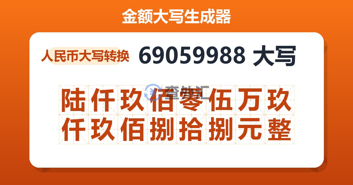 69059988大写 陆仟玖佰零伍万玖仟玖佰捌拾捌元整