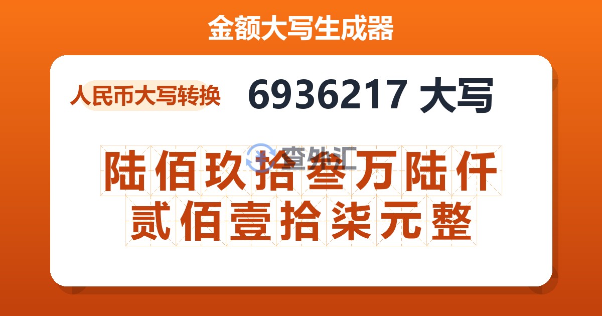 6936217大写 陆佰玖拾叁万陆仟贰佰壹拾柒元整
