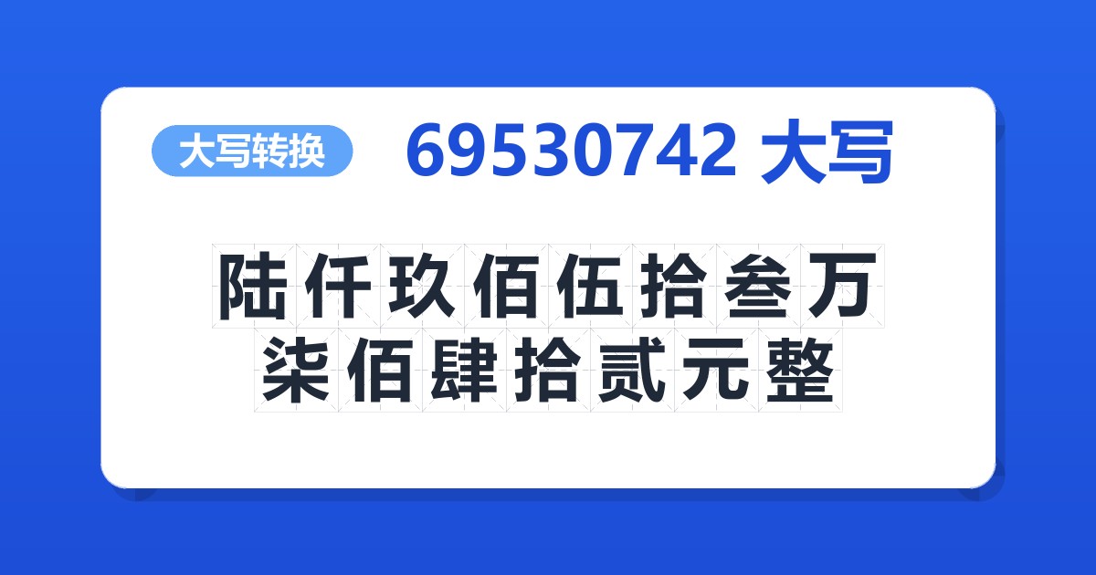 69530742大写 陆仟玖佰伍拾叁万柒佰肆拾贰元整