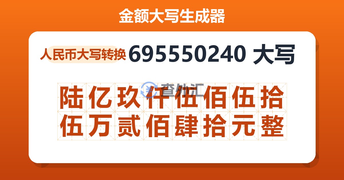 695550240大写 陆亿玖仟伍佰伍拾伍万贰佰肆拾元整