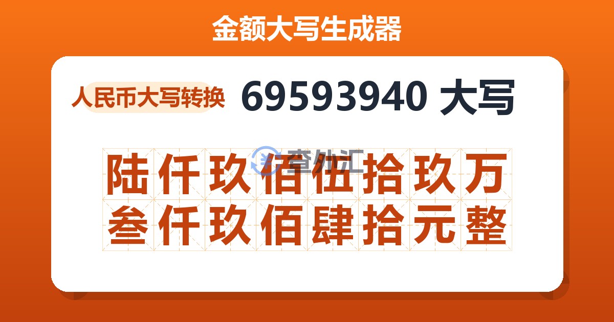 69593940大写 陆仟玖佰伍拾玖万叁仟玖佰肆拾元整