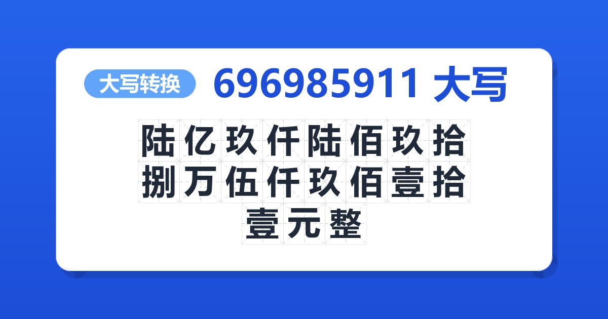696985911大写 陆亿玖仟陆佰玖拾捌万伍仟玖佰壹拾壹元整
