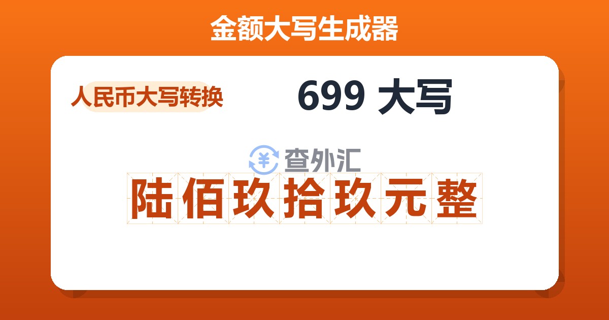 699大写 陆佰玖拾玖元整