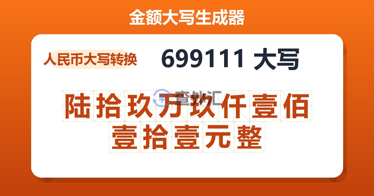 699111大写 陆拾玖万玖仟壹佰壹拾壹元整