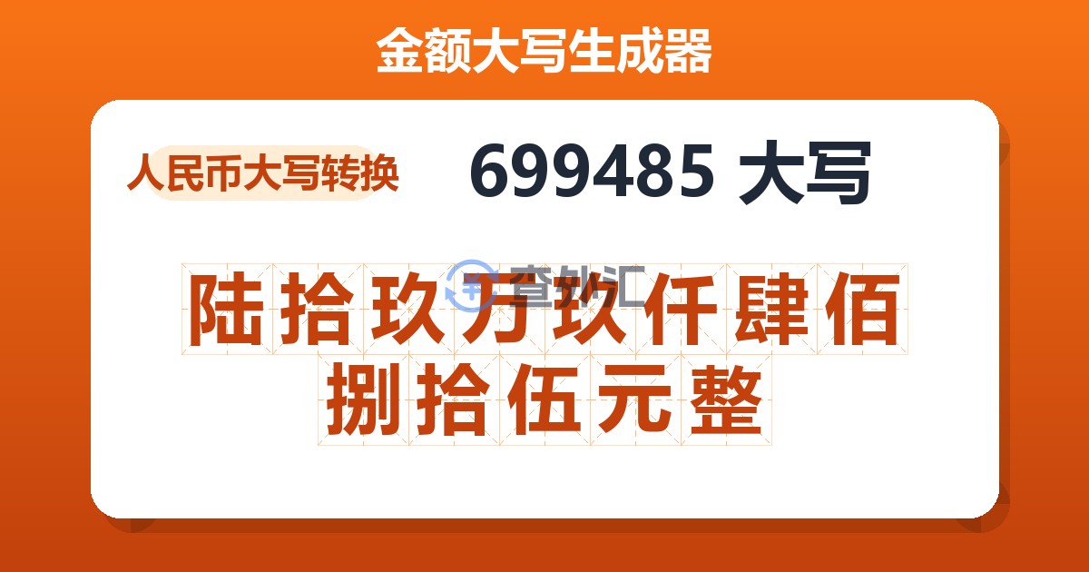699485大写 陆拾玖万玖仟肆佰捌拾伍元整