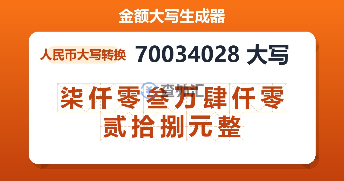 70034028大写 柒仟零叁万肆仟零贰拾捌元整