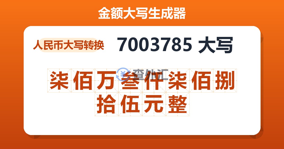 7003785大写 柒佰万叁仟柒佰捌拾伍元整