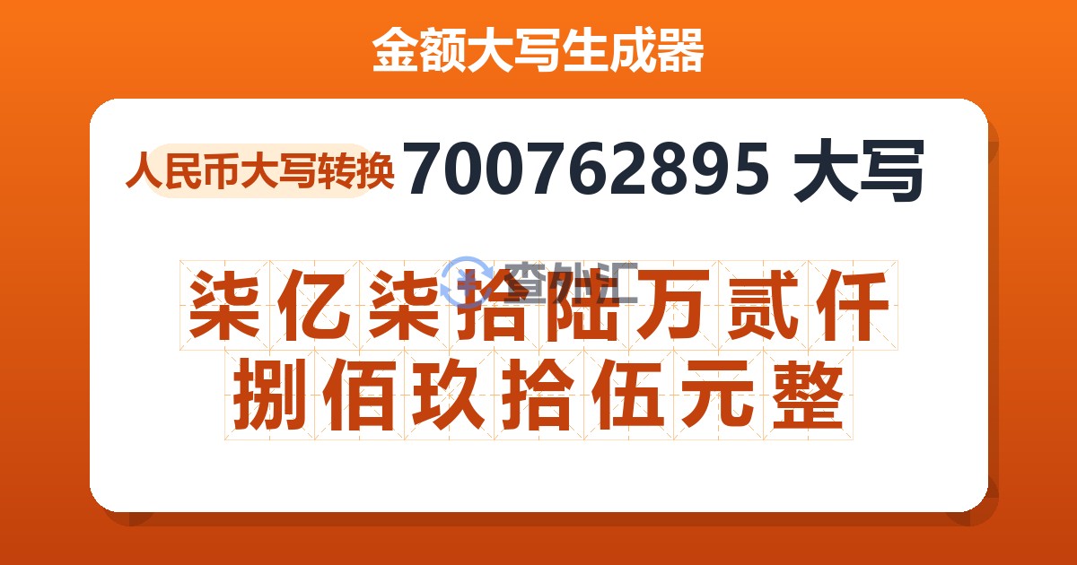 700762895大写 柒亿柒拾陆万贰仟捌佰玖拾伍元整