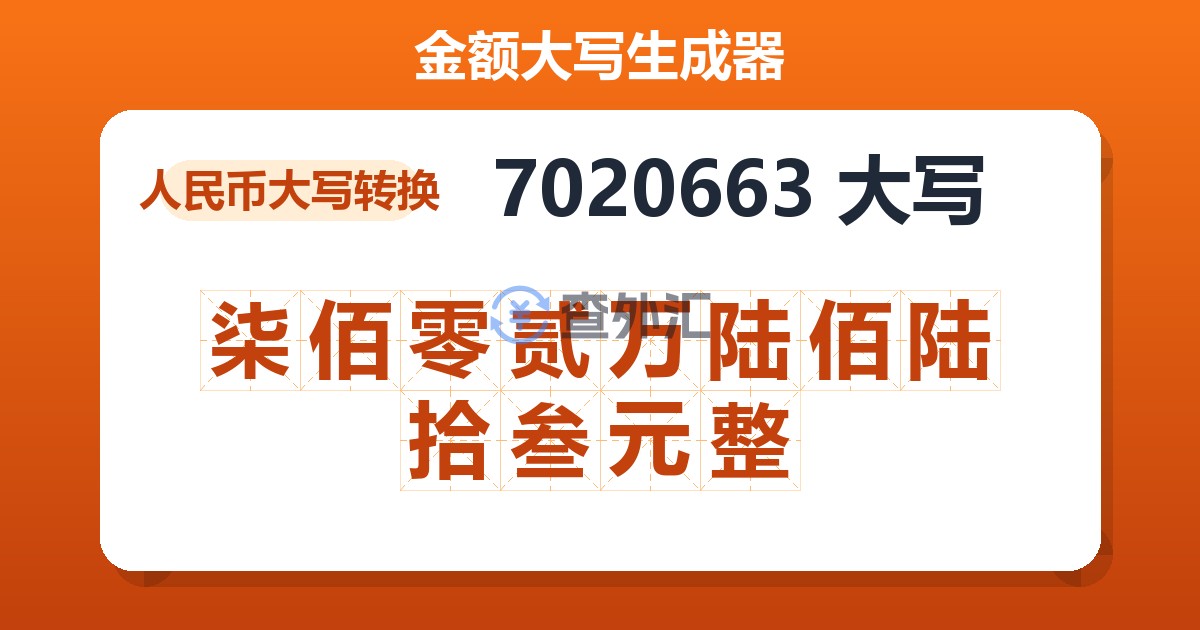 7020663大写 柒佰零贰万陆佰陆拾叁元整
