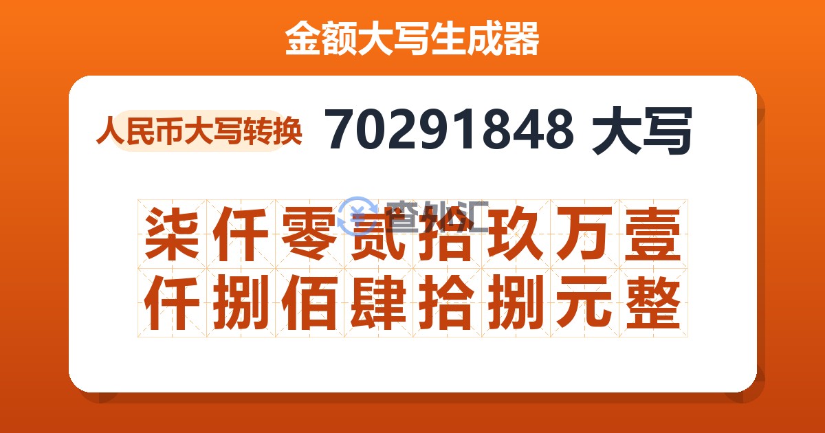 70291848大写 柒仟零贰拾玖万壹仟捌佰肆拾捌元整