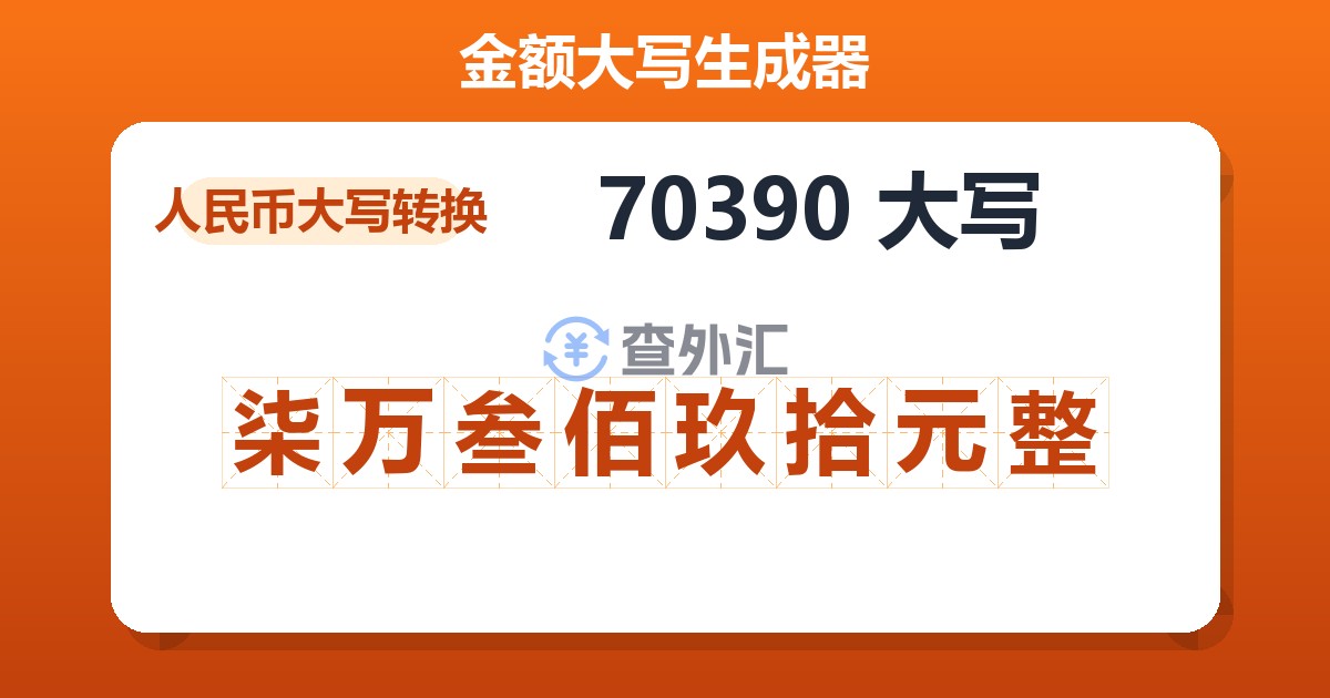 70390大写 柒万叁佰玖拾元整