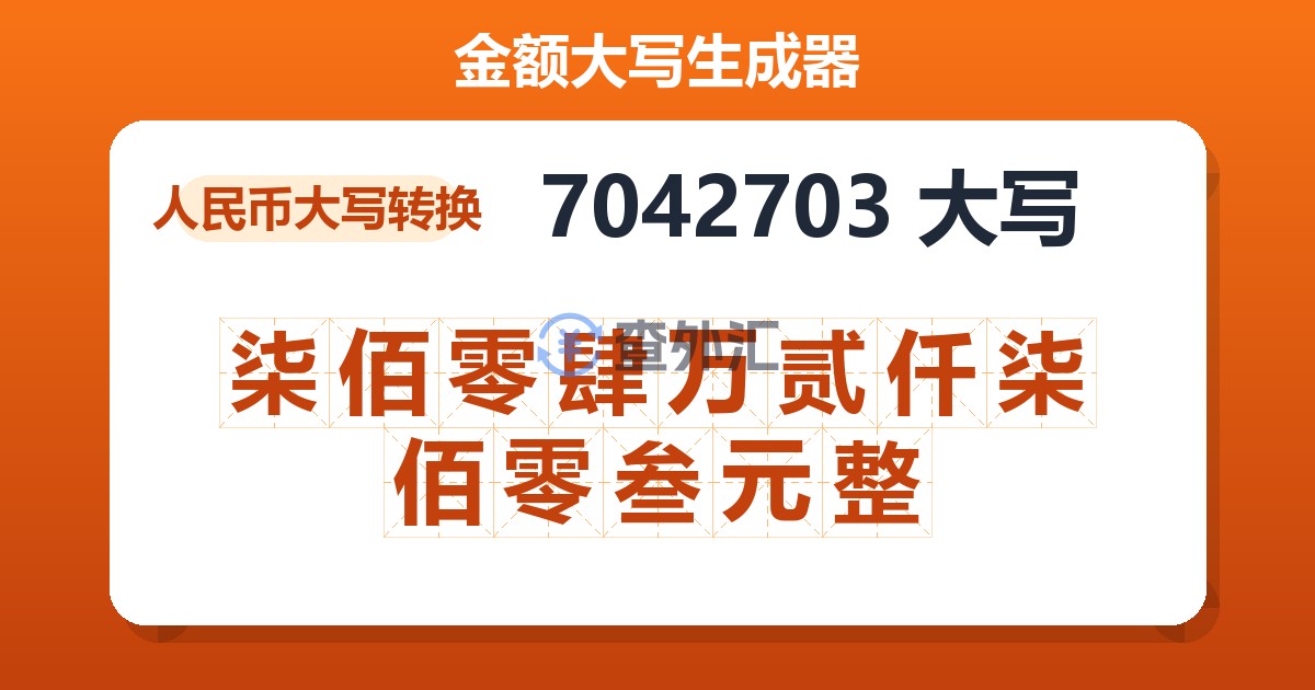 7042703大写 柒佰零肆万贰仟柒佰零叁元整