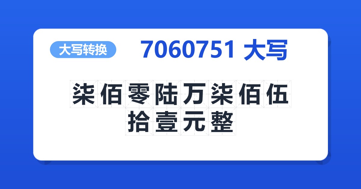 7060751大写 柒佰零陆万柒佰伍拾壹元整