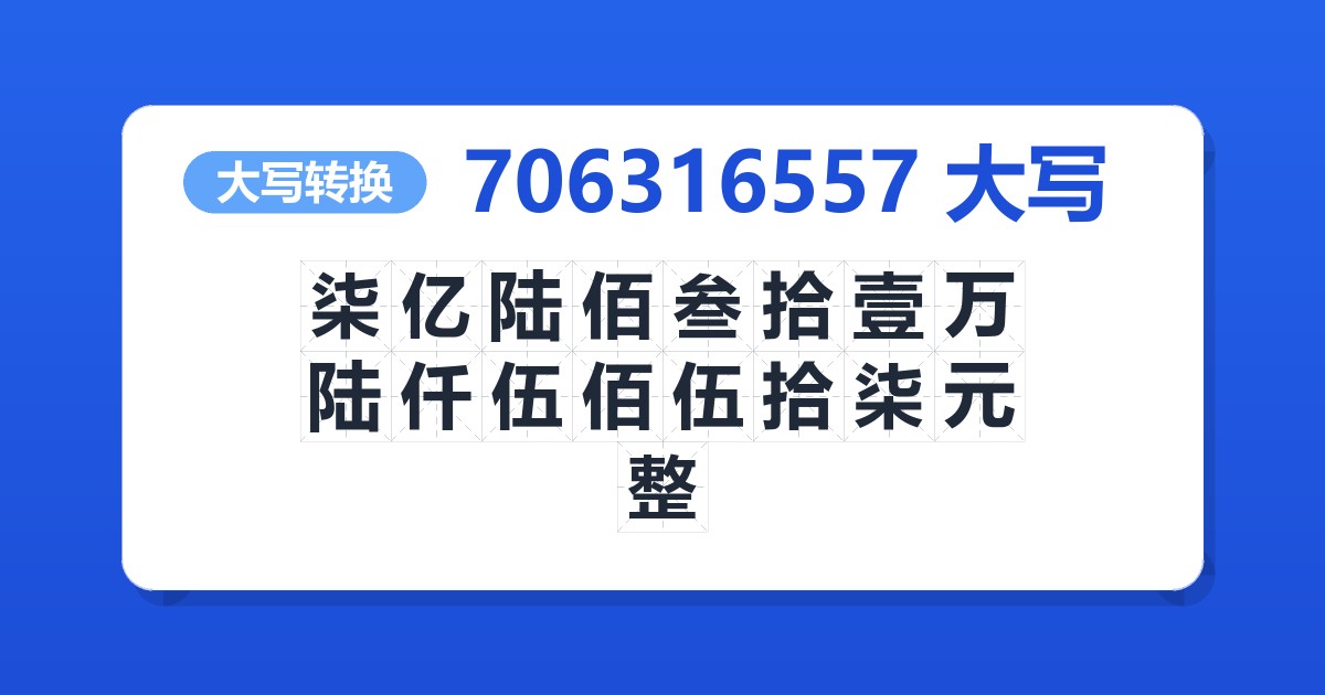 706316557大写 柒亿陆佰叁拾壹万陆仟伍佰伍拾柒元整