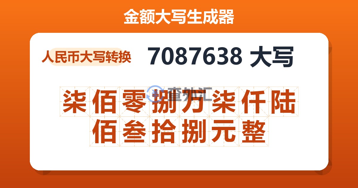 7087638大写 柒佰零捌万柒仟陆佰叁拾捌元整