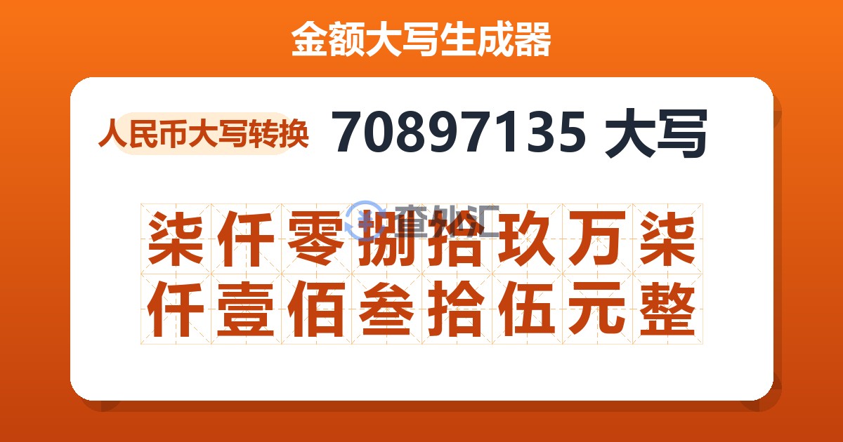 70897135大写 柒仟零捌拾玖万柒仟壹佰叁拾伍元整