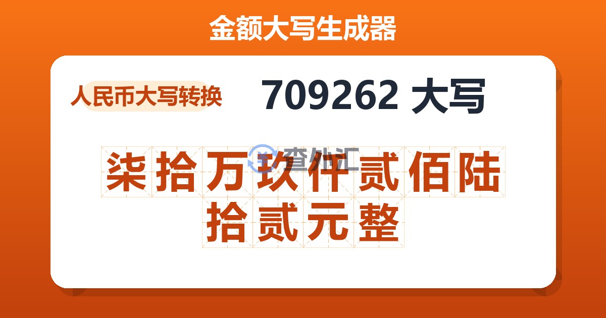 709262大写 柒拾万玖仟贰佰陆拾贰元整