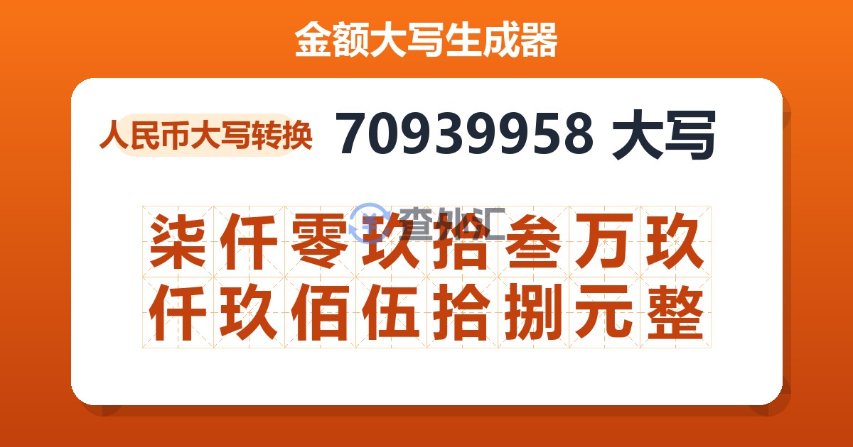 70939958大写 柒仟零玖拾叁万玖仟玖佰伍拾捌元整