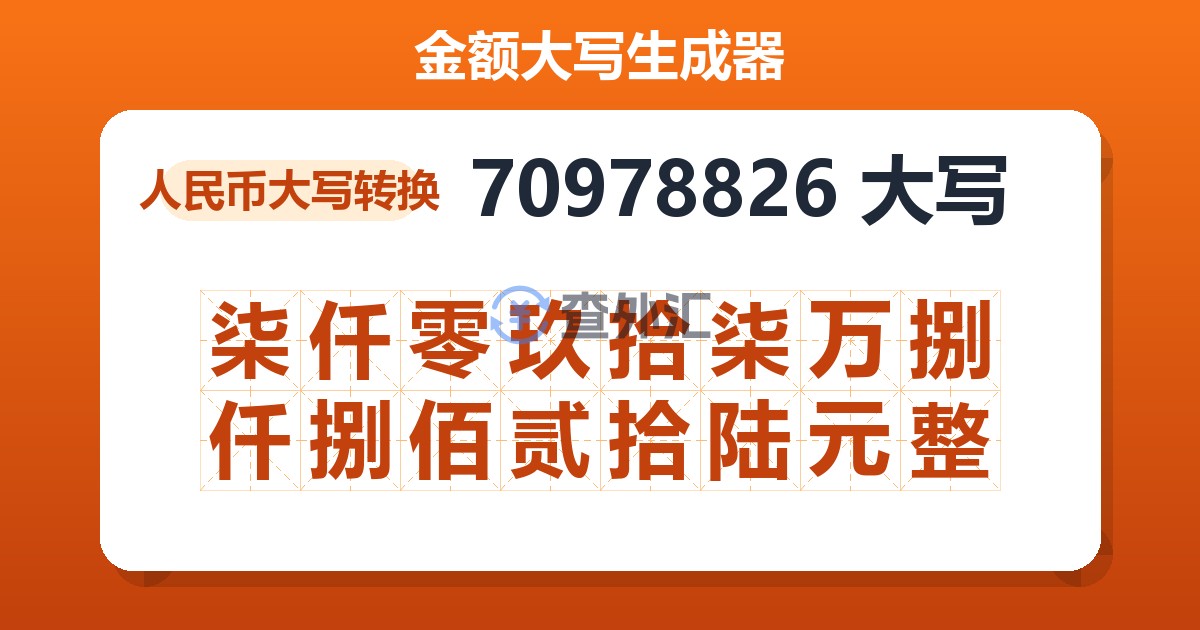 70978826大写 柒仟零玖拾柒万捌仟捌佰贰拾陆元整