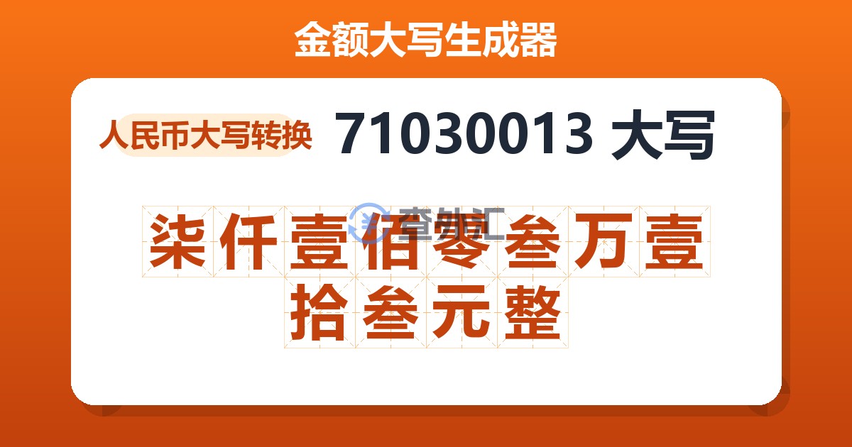 71030013大写 柒仟壹佰零叁万壹拾叁元整