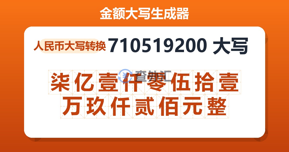 710519200大写 柒亿壹仟零伍拾壹万玖仟贰佰元整