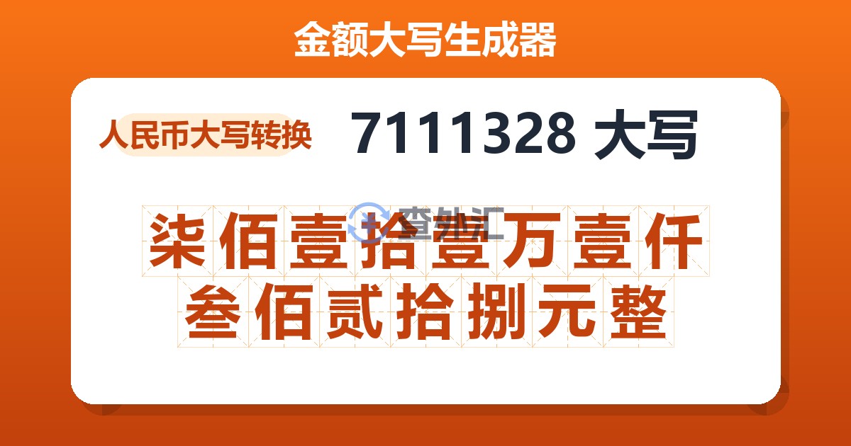 7111328大写 柒佰壹拾壹万壹仟叁佰贰拾捌元整