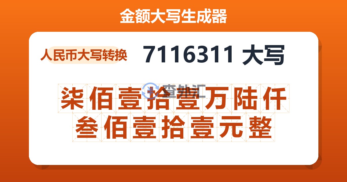 7116311大写 柒佰壹拾壹万陆仟叁佰壹拾壹元整