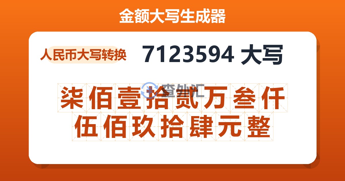 7123594大写 柒佰壹拾贰万叁仟伍佰玖拾肆元整